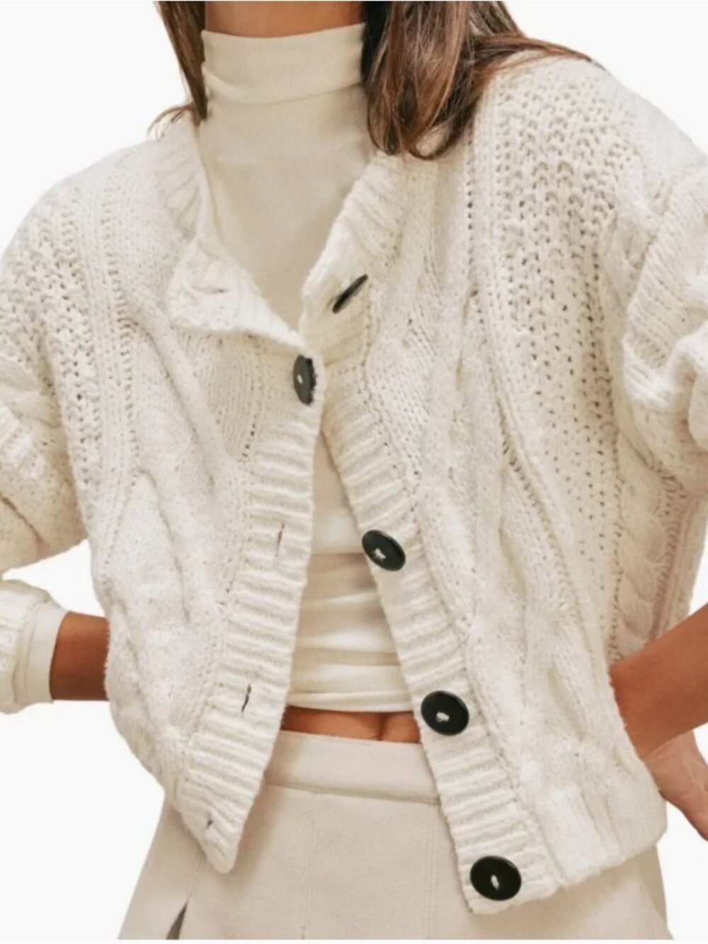 Free People Bonfire Cable Knit Cardigan Cream Size XL NWOT - Picture 2 of 5